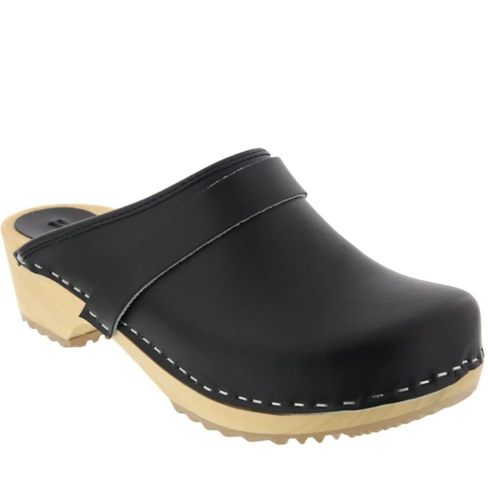 Bjork Swedish Comfort - Maja Wood Leather Clogs - Black - Size 37